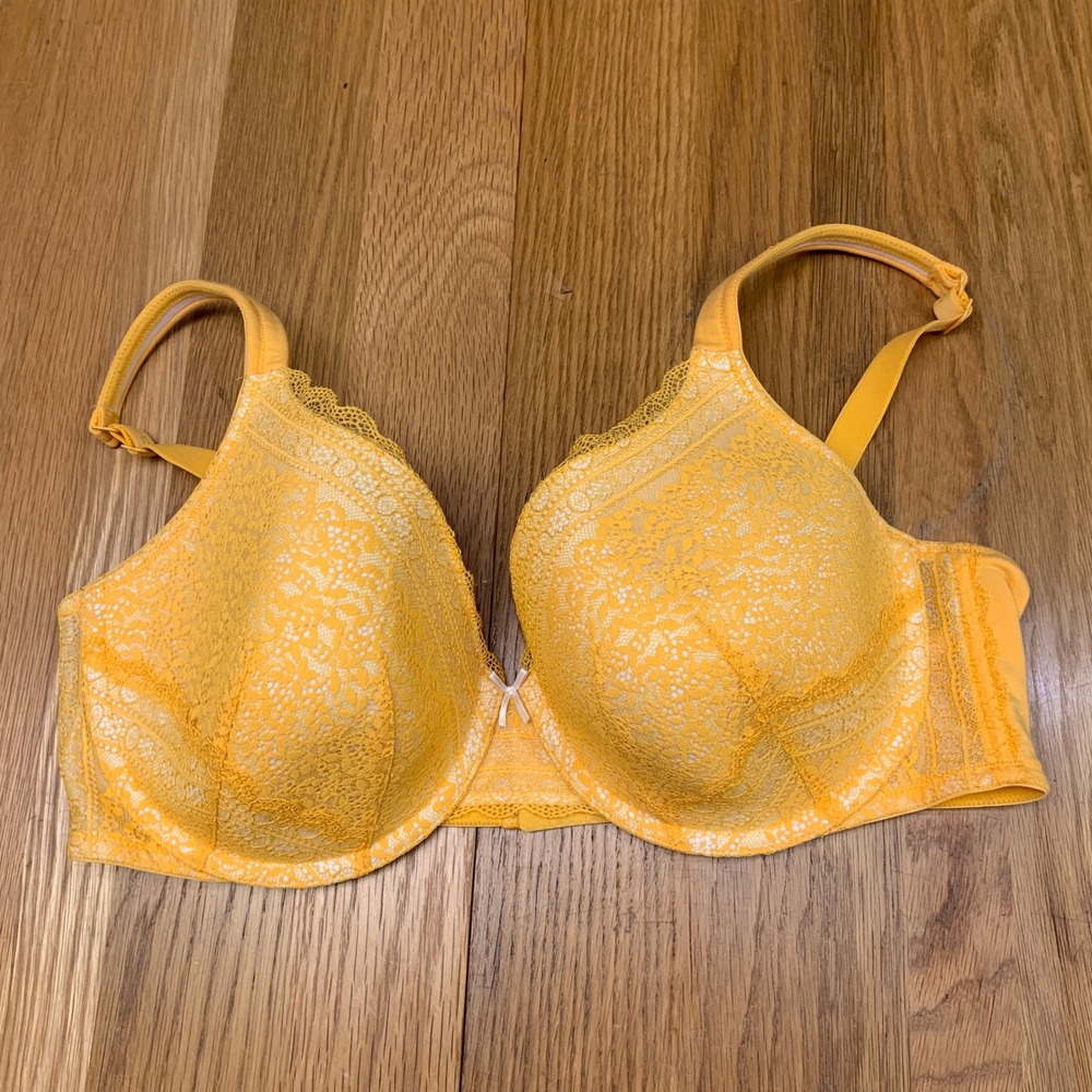 Cacique Yellow‎ Lace T-Shirt Bra 42D Underwire Adjustable Straps Plus Size